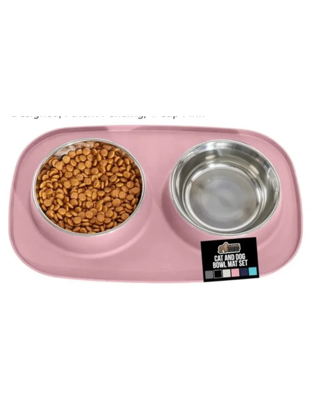 Gorilla Grip Dog Cat Feeding Mat Bowl Set BPA-Free Silicone Base Stainless Steel